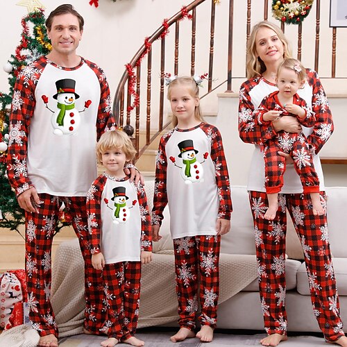 

Familie Weihnachten Pyjamas Graphic Heim Bedruckt Schwarz Rote Braun Langarm Mama und ich Outfits Aktiv Passende Outfits