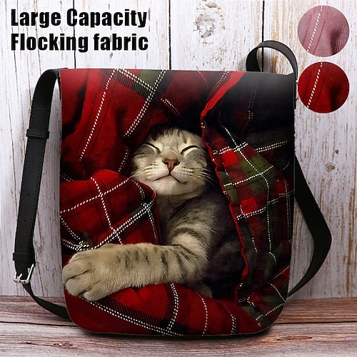 

Damen Umhängetasche Schultertasche Flauschige Tasche Polyester Outdoor Weihnachten Täglich Bedruckt Hohe Kapazität Leichtgewichtig Langlebig Plaid Katze Leicht Rosa Rot