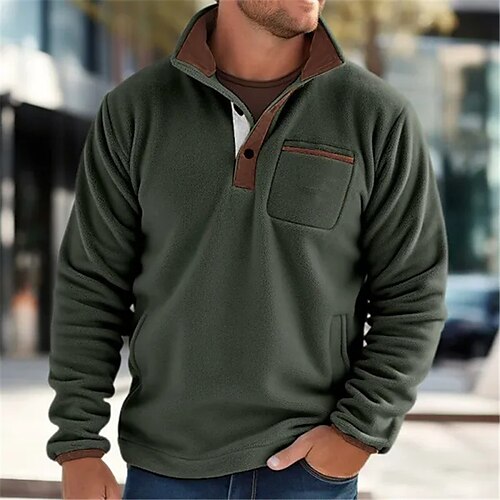 

Homme Sweat shirt Laine Polaire Vert Véronèse Col Mao Bloc de couleur Sport Loisir du quotidien Vacances Vêtement de rue basique Décontractées Automne hiver Vêtement Tenue Pulls Capuche Pulls