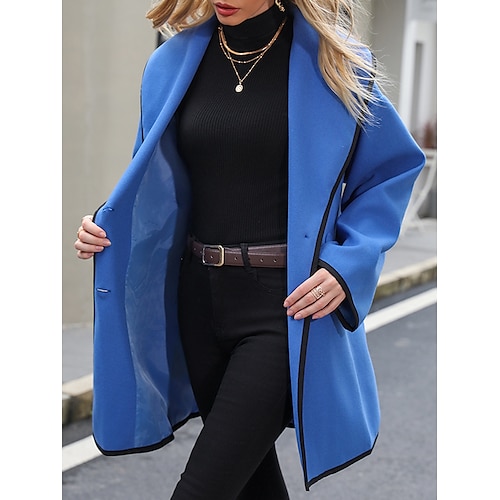 

Women's Long Overcoat Winter Coat Single Breasted Lapel Trench Thermal Warm Windproof Pea Coat Fall Oversized Classic Jacket Long Sleeve Blue