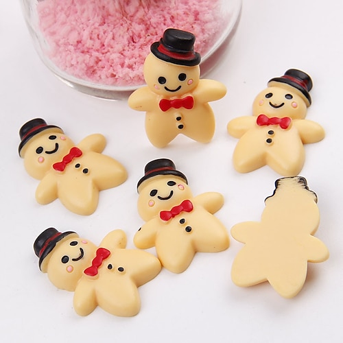 

10 piezas de niño de jengibre de resina. Cabujones de niña, galletas artificiales, comida, parte trasera plana, adornos para manualidades, conjunto para joyería y manualidades