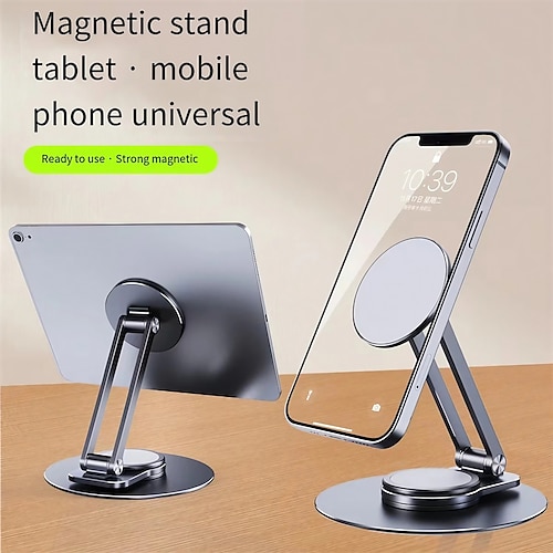 

Magnetischer Schreibtisch-Telefonständer für iPhone, Aluminium-Telefonständer-Halterungsdock mit 360°-Drehbasis, verstellbar und faltbar, kompatibel mit iPhone 15 14 13 12 Pro Max, Plus für Mobiltelefone