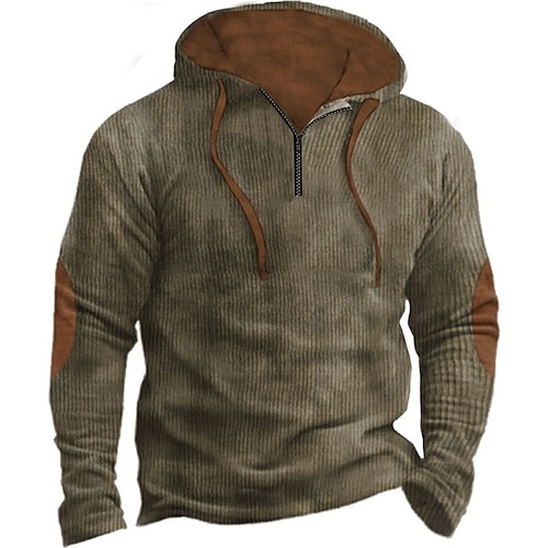 

Hombre Sudadera Sudadera con capucha y cremallera de un cuarto Marrón Con Capucha Bloque de color Retazos Deporte Diario Festivos Pana Vintage Ropa de calle Fresco Otoño invierno Ropa Sudaderas con