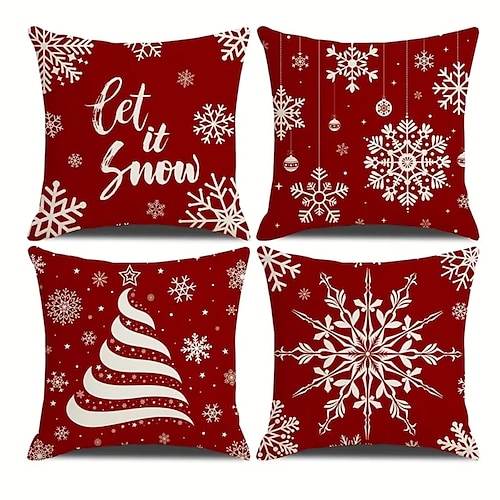 

Roter Weihnachts-Schneeflocken-Kissenbezug, doppelseitig, 1 Stück, weicher, dekorativer quadratischer Kissenbezug für Weihnachten, für Schlafzimmer, Wohnzimmer, Sofa, Couch, Stuhl