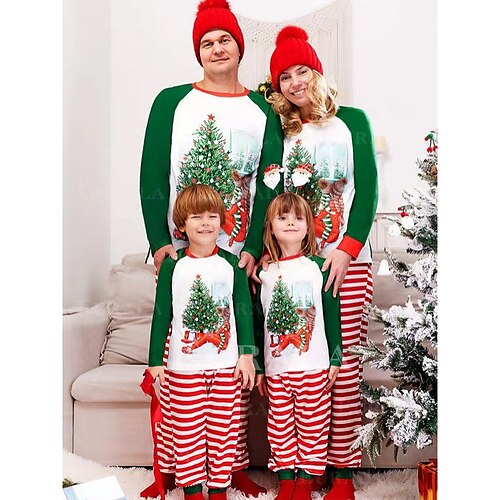 

Olhar de família Natal Pijamas Gráfico Casa Imprimir Verde Manga Longa Roupas Mamãe e Eu Ativo Roupas Combinando