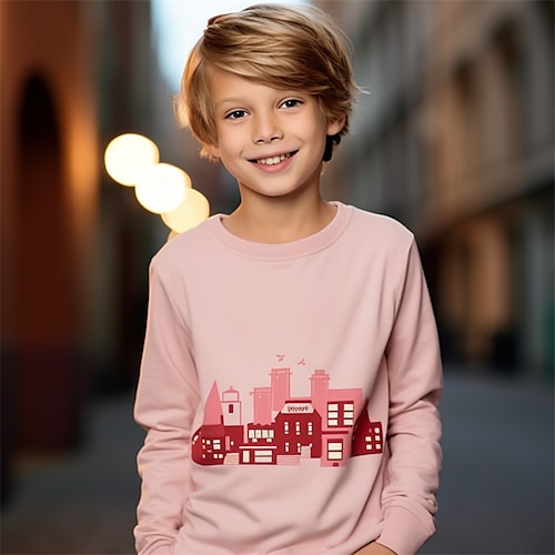 

niños camiseta rosa 3d manga larga estampado 3d otoño invierno deportes moda ropa de calle poliéster niños 3-12 años cuello redondo al aire libre casual diario ajuste regular