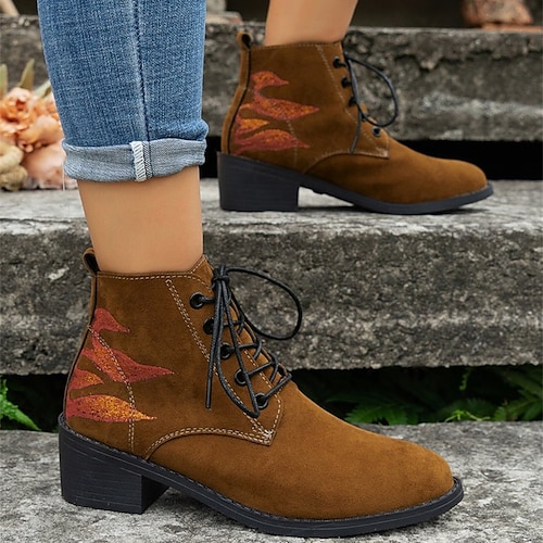 

Femme Bottes Bottes de Combat Bottes Moto Chaussures en daim Extérieur du quotidien Bottines Bottines Talon bloc Bout rond Rétro Vintage Mode Elégant Faux Cuir Lacet Floral Noir Marron