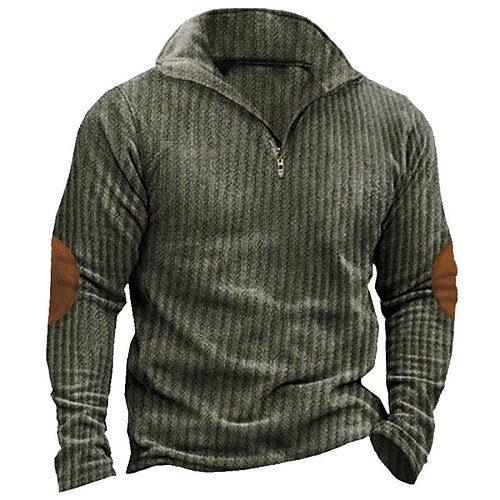 

Homens Moletom Moletom com zíper Verde Tropa Meio Zíper Bloco de cor Patchwork Desportos e Ar livre Diário Feriado Veludo Vintage Roupa de rua Básico Outono inverno Roupa Moletons Moletons