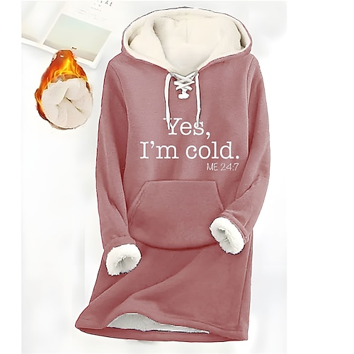 

Damen Hoodie Sweatshirt Kapuze Zur Seite fahren Sherpa Innenfutter aus Fleece Buchstabe Warm Fuzzy Bedruckt Kordelzug Vordertasche Hellrosa Rosa Casual Sport Kapuzenpullover Langarm Oberteil