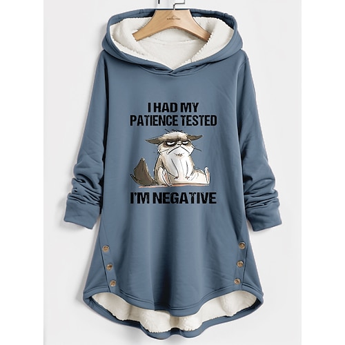 

Damen Hoodie Sweatshirt Kapuze Zur Seite fahren Sherpa Innenfutter aus Fleece Katze Buchstabe Warm Lustig Fuzzy Taste Bedruckt Dunkelpink Blau Grau Casual Sport Kapuzenpullover Langarm Oberteil