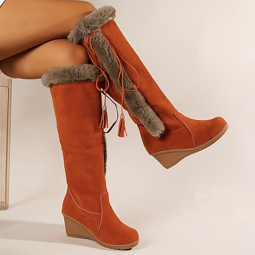 

Mulheres Botas Botas de Neve Tamanhos Grandes Botas de inverno Ao ar livre Diário Forrada com Fleece Botas Longas Cadarço Plataforma Salto Plataforma Ponta Redonda Vintage Casual Minimalismo Couro