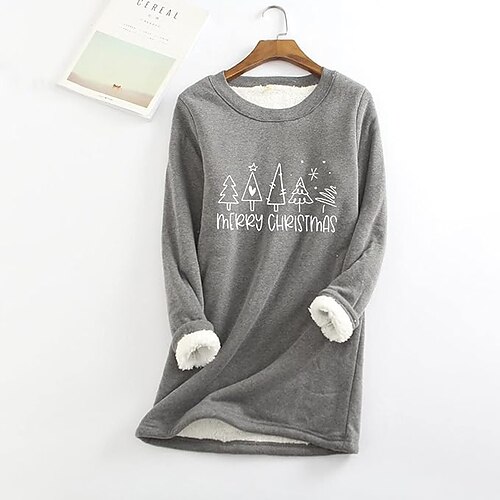 

Damen Zur Seite fahren Weihnachts -Sweatshirt Vlies Teddy Fuzzy Bedruckt Gelb Rosa Blau Buchstabe Weihnachtsbaum Party Weihnachten Rundhalsausschnitt Langarm Oberteil Mikro-elastisch Herbst Winter