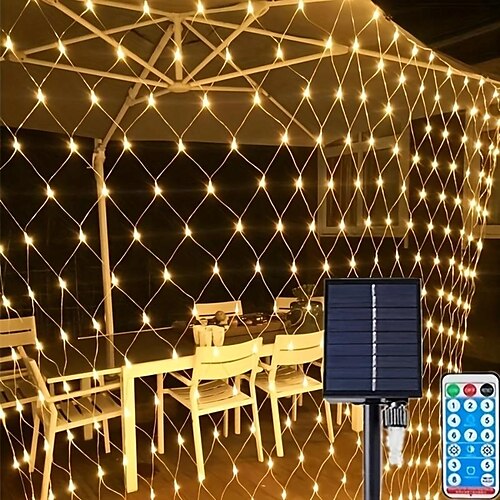 

672 LEDs/192 LEDs/96 LEDs Solar-Netz-LED/-Lichter, transparenter Draht, wasserdicht, 8 Beleuchtungsmodi mit Fernbedienung, funkelnde Lichter im Außenbereich für Terrasse, Wand, Dach, Balkon,