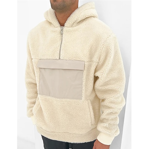 

Homme Sweat à capuche Laine Polaire Sweat à capuche quart zippé Beige Capuche Bloc de couleur Poche Sport Loisir du quotidien Vacances Vêtement de rue Frais Décontractées Automne hiver Vêtement