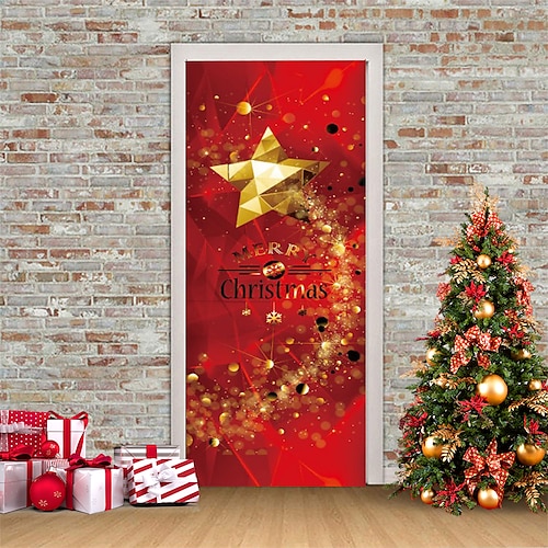 

Christmas 3D Stickers Waterproof Door Stickers Xmas Door Mural Peel Self Adhesive Wallpaper PVC Sticker Removable Wall Decal for Home Office Decoration