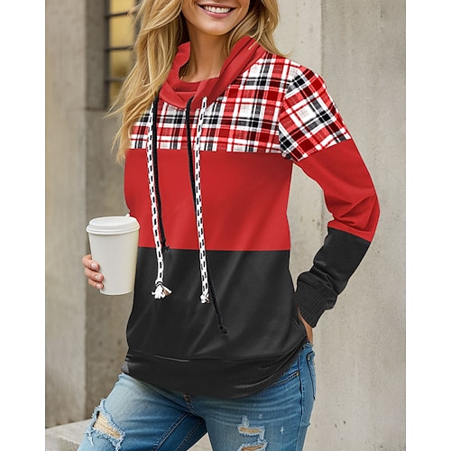 

Damen Zur Seite fahren Weihnachts -Sweatshirt Sportbekleidung Festival Gelb Rote Purpur Plaid Weihnachten Casual Stapelhals Langarm Oberteil Mikro-elastisch Herbst Winter