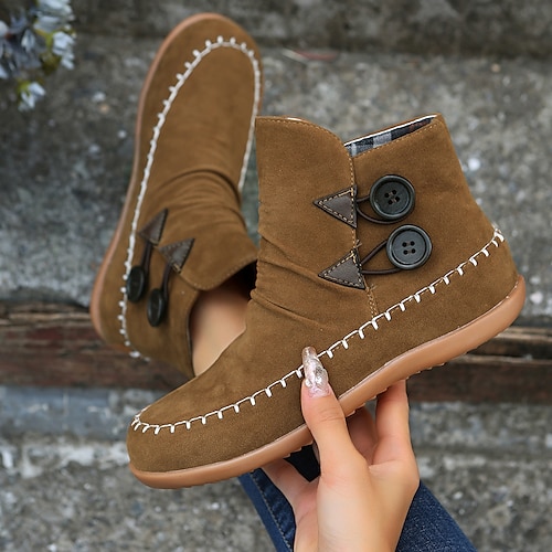 

Mujer Botas Zapatos de gamuza Tallas Grandes Exterior Diario Forrado con Lana Botines Botines Botón Tacón Cuadrado Dedo redondo Vintage Elegante Sensual Ante Sintético Banda Elástica Bloque de color