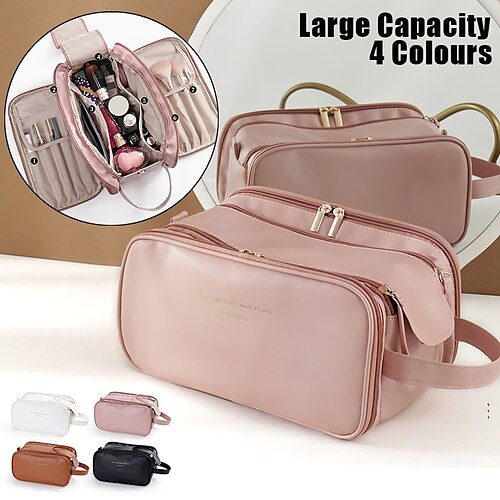 

Women's Handbag Makeup Bag Wristlet Cosmetic Bag PU Leather Outdoor Holiday Travel Zipper Large Capacity Waterproof Lightweight Solid Color Noble Black Cute pink mature brown