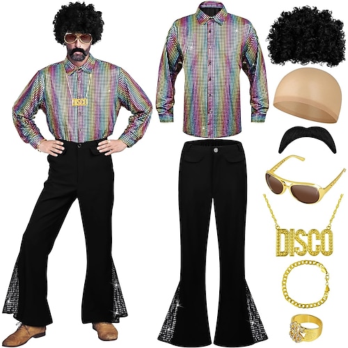 

Retro Vintage Anos 70 Roupa Festa a Fantasia Hippie Discoteca Homens Cosplay Ocasiões Especiais Natal Baile de Formatura Bandagem Festival Camisa