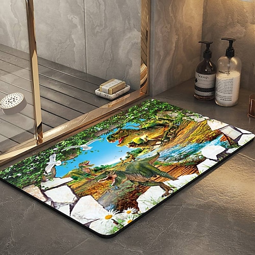 

3D Landscape Bathroom Deco Diatomaceous Earth Bath Mat Soft Mat Rubber Anti-Slip Fast Dry Super Absorbent Thin Bathroom Mat for Under Door - Bathroom Floor Mat Rug Bathtub Front Shower Mat Sink