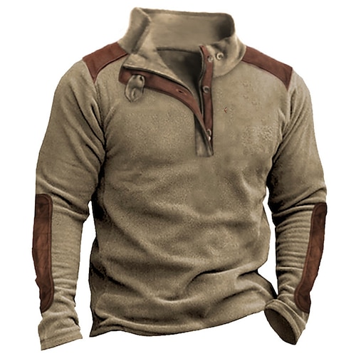 

Homme Sweat shirt Marron Col Mao Bloc de couleur Patchwork Sport Loisir du quotidien Vacances Rétro Vintage Vêtement de rue basique Printemps Automne Vêtement Tenue Pulls Capuche Pulls molletonnés