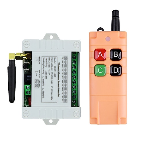 

RF Wireless Remote Control Switch DC12V 24V 36V 4CH Receiver learning code 10A relay ON OFF switch Momentary or Toggle or Latched 433mhz