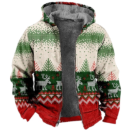 

Noël Pardessus Sweat à capuche zippé Sweat Imprime Poche avant Art graphique Pardessus Pour Homme Femme Unisexe Adulte Estampage à chaud 100 % Polyester Soirée