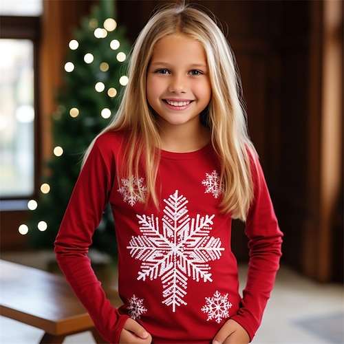 

Noël Fille 3D Motif de flocon de neige Tee-shirts Chemise manche longue 3D effet Automne Hiver Actif Mode Le style mignon Polyester Enfants 3-12 ans Col Ras du Cou Extérieur Casual du quotidien