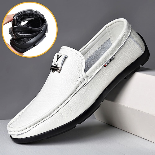 

Men's Loafers Slip-Ons Retro Comfort Loafers Leather Loafers Walking Casual Daily Leather Comfortable Booties / Ankle Boots Loafer Black White Spring Fall