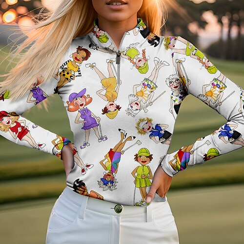 

Mulheres Camisa polo de caminhada Camisa de golfe Respirável Secagem Rápida Pavio Humido Manga Longa Vestuário de golfe Roupas de golfe Normal Zíper Colarinho Alto Estampado Primavera Outono Tênis