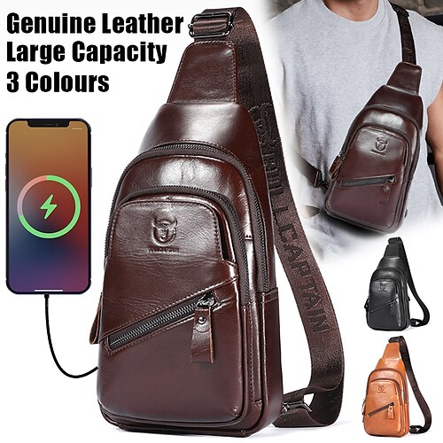 

Homme Sac bandoulière Sac d'épaule Pochette Ventrale Cuir Extérieur du quotidien Vacances Fermeture Grande Capacité Etanche Durable Couleur unie couleur orange Noir Marron