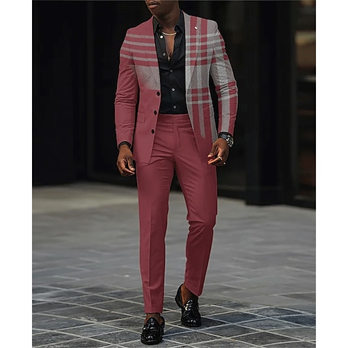 

Costume Homme Mariage Ensemble 2 pièces Noir Jaune Rouge Ecossais à Carreaux Coupe Sur-Mesure Droit trois boutons 2023