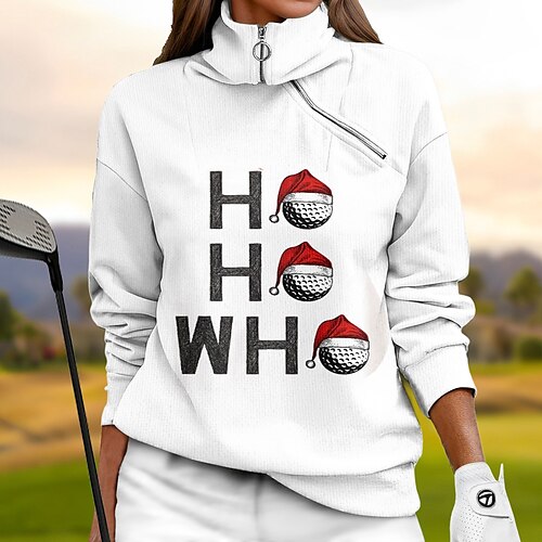 

Women's Golf Hoodie Christmas Golf Pullover Golf Sweatshirt Thermal Warm Breathable Moisture Wicking Long Sleeve Golf Outerwear Top Regular Fit 1/4 Zip Stand Collar Letter Spring Autumn Tennis Golf