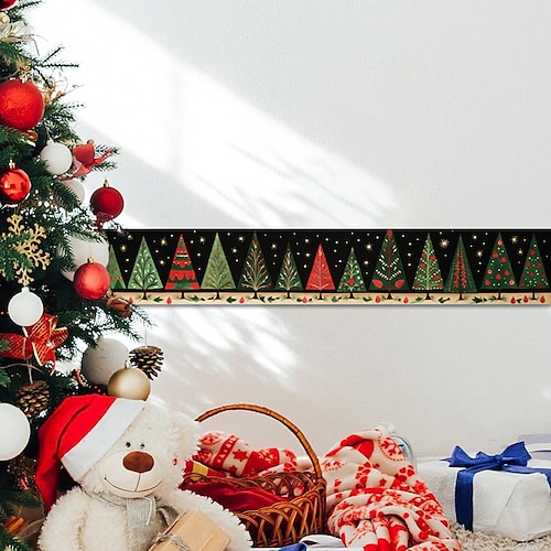 

papel de parede de natal borda árvore cintura rodapé descascar e colar autoadesivo pvc/vinil moderno decalque de parede à prova d'água para quarto 10x24 0cm/3,93''x94,49''