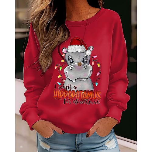 

Hässliches Weihnachts-Sweatshirt Damen Zur Seite fahren Graphic Sportbekleidung Lustig Festival Bedruckt Schwarz Weiß Rote Weihnachten Casual Rundhalsausschnitt Langarm Oberteil Mikro-elastisch