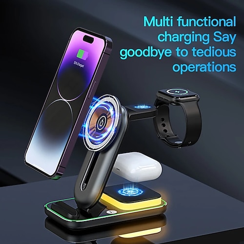 

Suporte magnético 4 em 1 para carregador sem fio, suporte para iphone 12 13 14 promax apple watch 15w carregamento rápido para airpods pro 3 2 iwatch 8 7 6