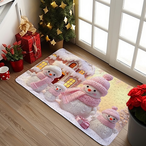 

Розовый рождественский коврик со снеговиком, нескользящий маслостойкий ковер, домашний и уличный рождественский коврик, декор для спальни, коврик для ванной комнаты, входной коврик, дверной коврик