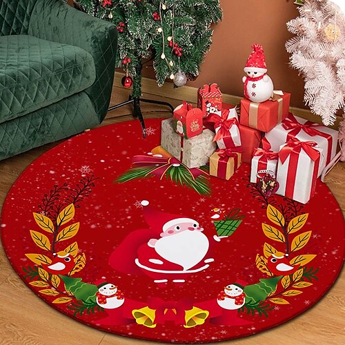 

Christmas Round Area Rugs Non Slip Floor Mat Bedside Livingroom Bedroom Indoor Outdoor