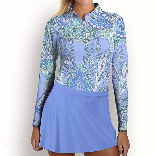 

Damen poloshirt Golfhemd Geknöpftes Poloshirt Atmungsaktiv Schnelltrocknend Feuchtigkeitsableitung Langarm Golfbekleidung Golfkleidung Regular Fit Paisley-Muster Frühling Herbst Tennis Golfspiel