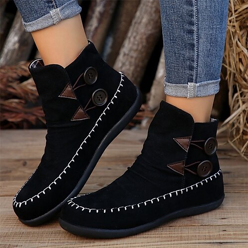 

Mujer Botas Botas con botones Tallas Grandes Exterior Diario Botines Botines Invierno Botón Tacón Plano Dedo redondo Elegante Felpa Casual Ante Sintético Mocasín Color sólido Negro Café