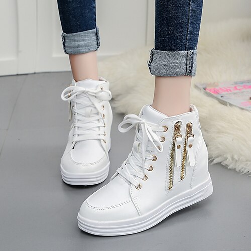 

Femme Basket Bottes Papa Chaussures Baskets montantes du quotidien Bottines Bottines Rivet Fermeture Talon Plat Bout rond Décontractées Minimalisme Course à Pied Marche Polyuréthane Lacet Couleur unie