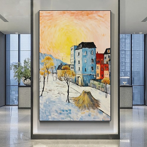 

pintura al óleo hecha a mano lienzo decoración de arte de la pared pintura abstracta del cuchillo vista de la calle estilo van gogh para la decoración del hogar pintura enrollada sin marco sin estirar