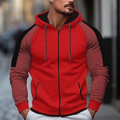 

Herren Hoodie Sweatshirt Kapuze Kapuzenshirt mit durchgehendem Reißverschluss Schwarz Weiß Armeegrün Rote Blau Mit Kapuze Farbblock Streifen Patchwork Sport Natur Täglich Festtage Strassenmode Cool