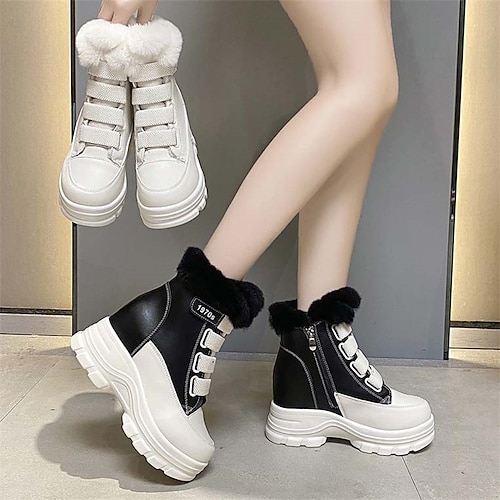 

Damen Turnschuhe Stiefel Schneestiefel Hochgeschnittene Turnschuhe Outdoor Täglich Innenfutter aus Fleece Stiefeletten Stiefeletten Versteckte Ferse Runde Zehe Modisch Plüsch Brautkleider schlicht