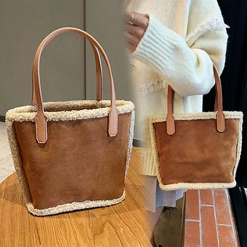 

Mulheres Bolsa de Mão conjunto de bolsas sacos de balde Pele Falsa Ao ar livre Diário Feriado Grande Capacidade Leve Côr Sólida Retalhos cor caramelo