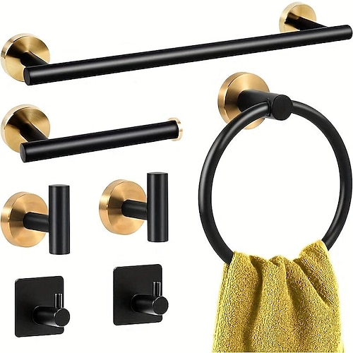 

5/7pcs Stylish and Durable Stainless Steel Bathroom Hardware Set with Wall Mounted Towel Bar, Towel Ring, Toilet Paper Holder, and Towel Hooks - Enhance Your Bathroom Decor