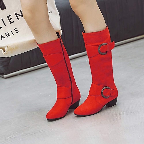 

Damen Stiefel Übergrössen Reitstiefel Outdoor Täglich Stiefel mit mittlerer Wade Schnalle Blockabsatz Spitze Zehe Vintage Minimalismus Industrieller Stil Kunst-Veloursleder Reißverschluss Schwarz Rot