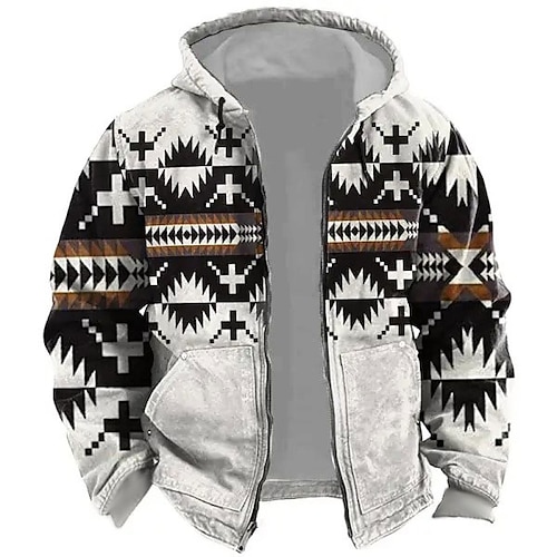 

Mens Graphic Hoodie Tribal Prints Sports Classic Casual 3D Zip Jacket Outerwear Holiday Vacation Streetwear Hoodies White Blue Green Native American Cotton
