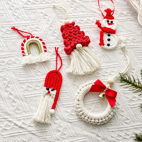 

Pendentif de petite poupée en fil de coton de noël, bricolage fait à la main, couronne de bonhomme de neige, décoration d'arbre de noël