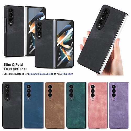 

telefone Capinha Para Samsung Galaxy Z Fold 5 Z Fold 4 Capa traseira e protetor de tela Proteção de corpo inteiro Antichoque Retro TPU Couro PU